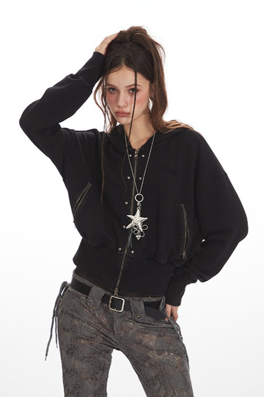 Cropped Zip Up Vintage Hoodie