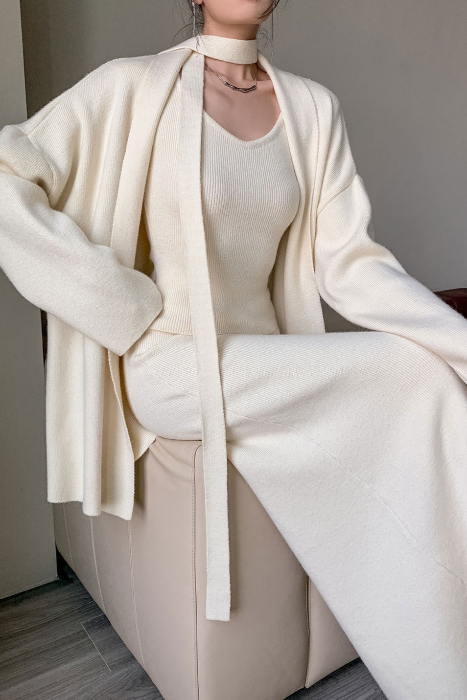 Chic Ribbed Knit Cardigan and Wide-Leg Pants Set