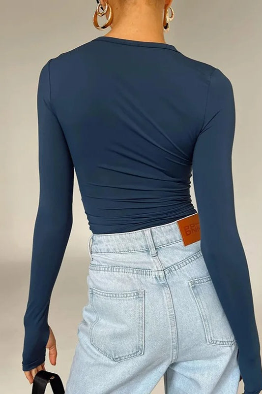 Long Sleeve Slim Fit Crop Top - Fashionpara