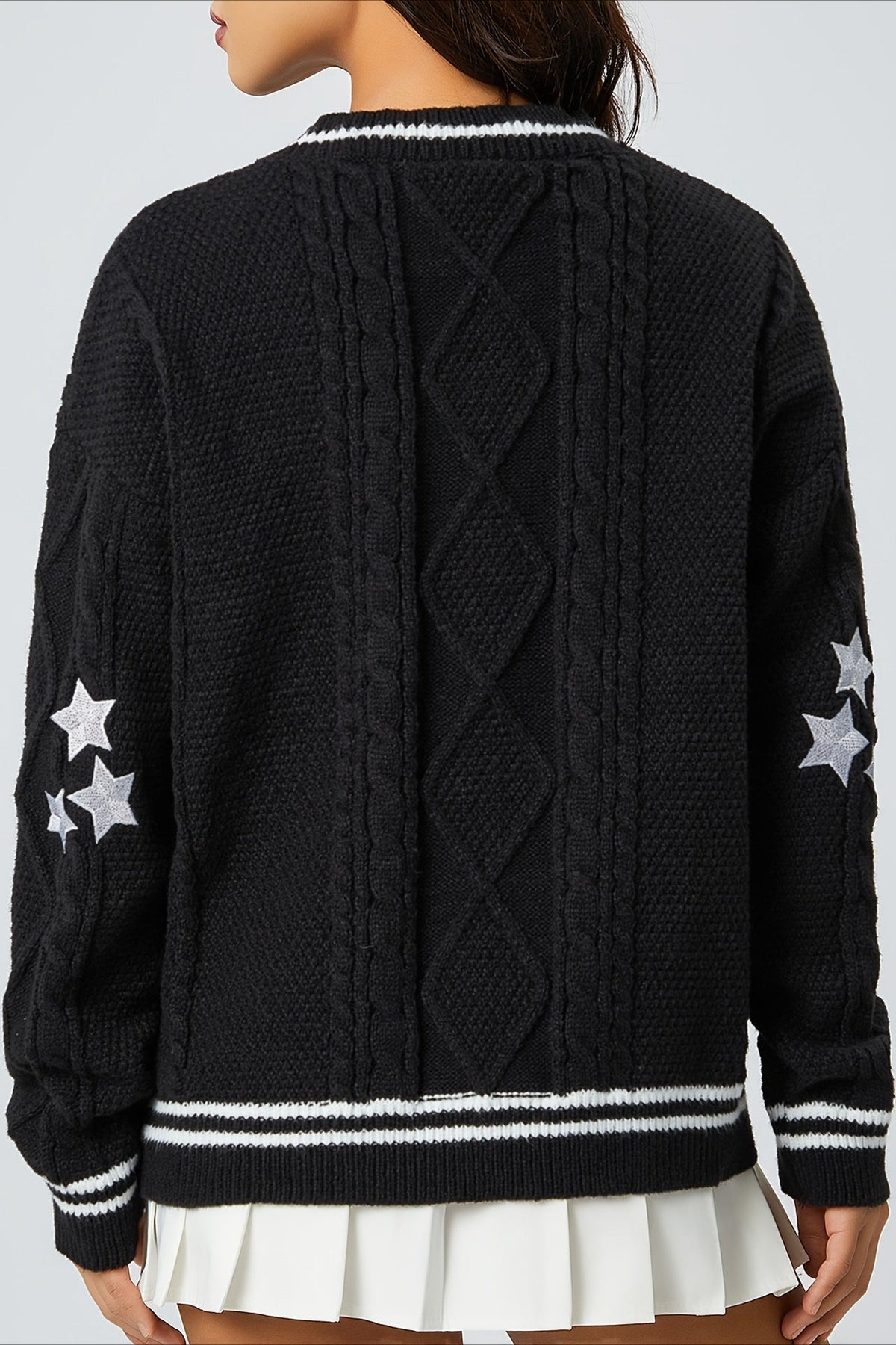 V Neck Star Motif Cable Knit Cardigan 5