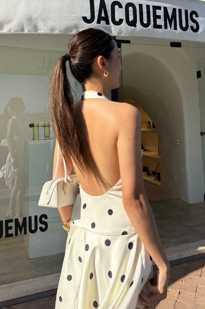 Polka Dot Halter Neck Backless Peplum Mini Dress 2