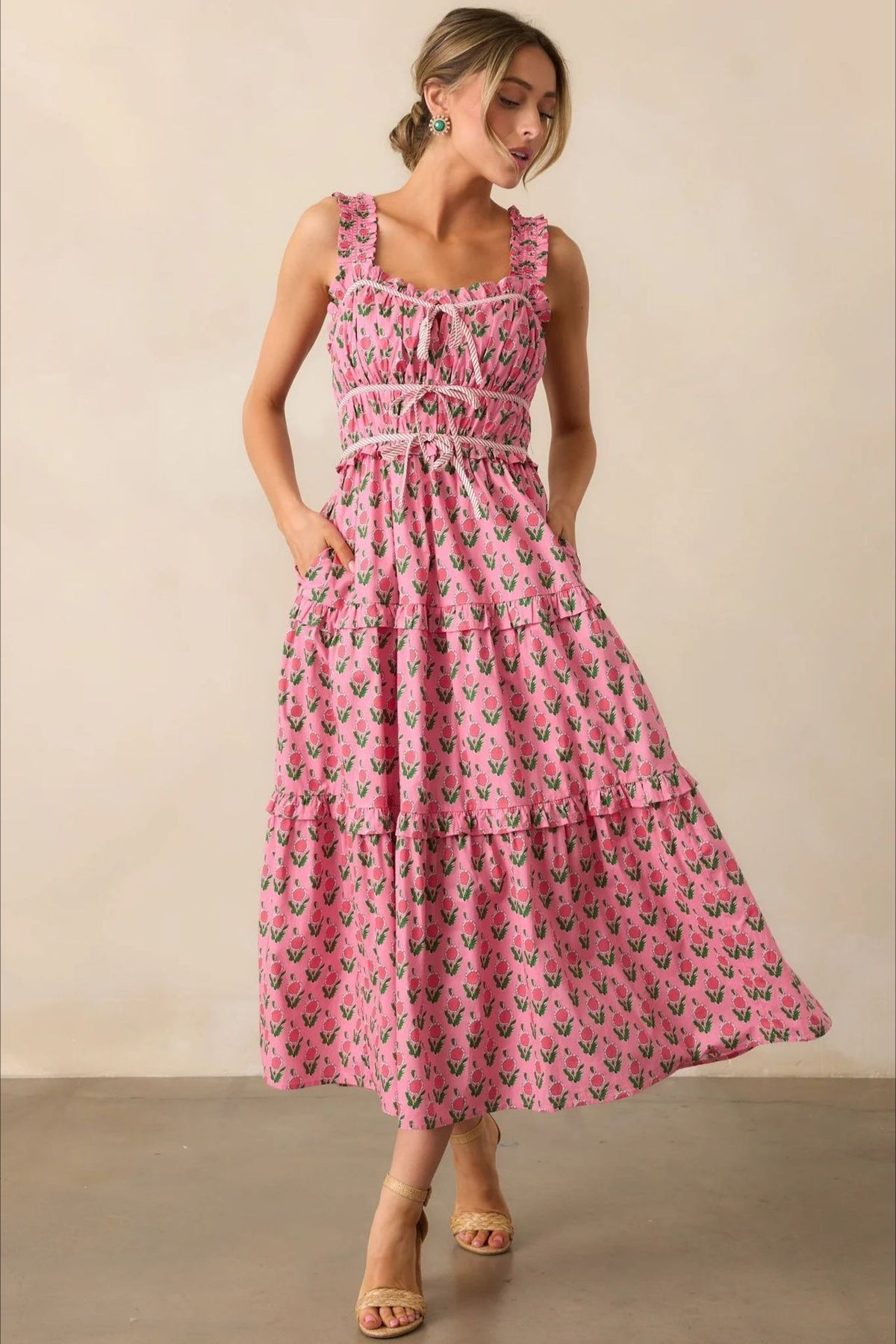 Elegant Elastic Jumpsuit Floral Dress