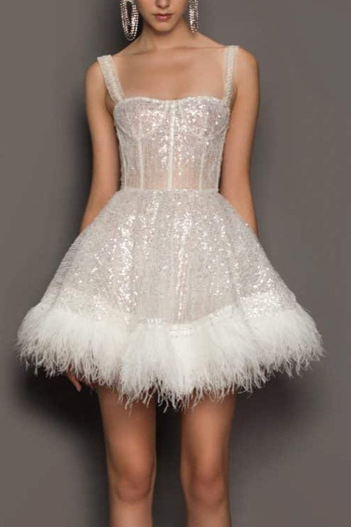 Feather Sequin Tube Top Spaghetti Strap Sequin Dress - View 2