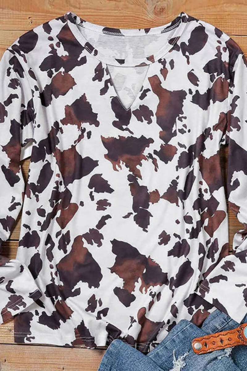 Casual V-neck cow-print top Fashionpara