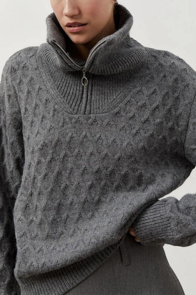 High Neck Half Zip Knit Sweater