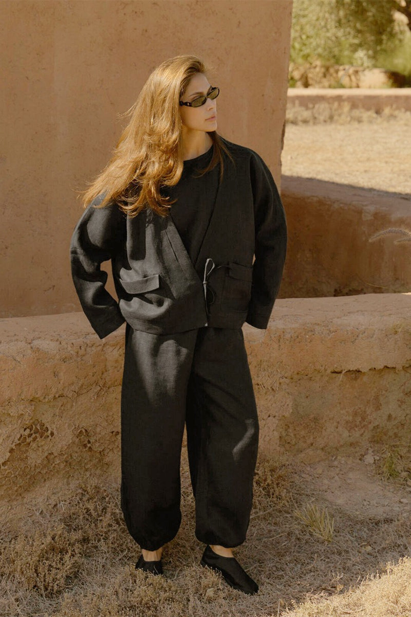 Tie Front V Neck Blouse Harem Pants Set