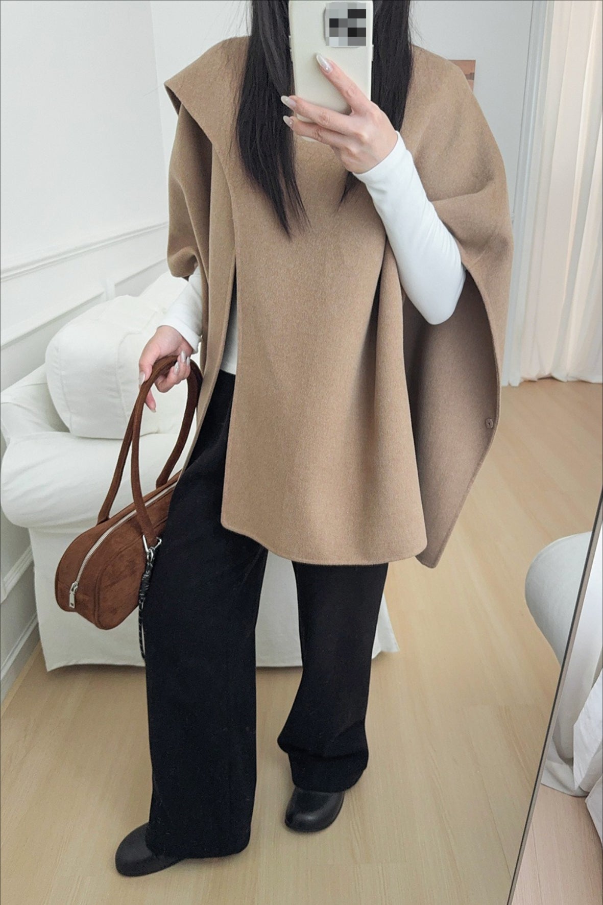 Wool Tencel Solid Scarf Shawl Cape Irregular Coat