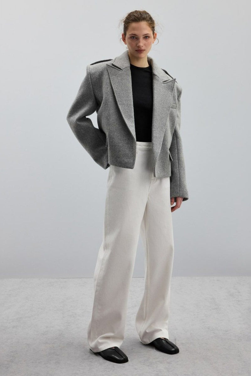 Wool Blend Epaulet Blazer Coat - Fashionpara