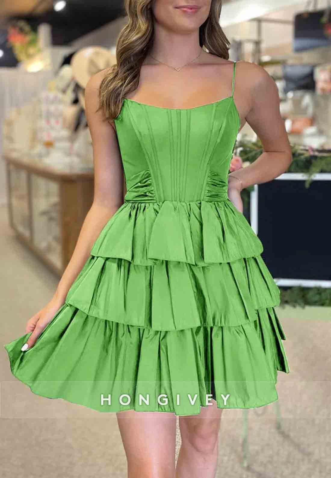 Sleeveless A-Line Bowknot Low Back Ruched Spaghetti Straps Short Homecoming Dresses