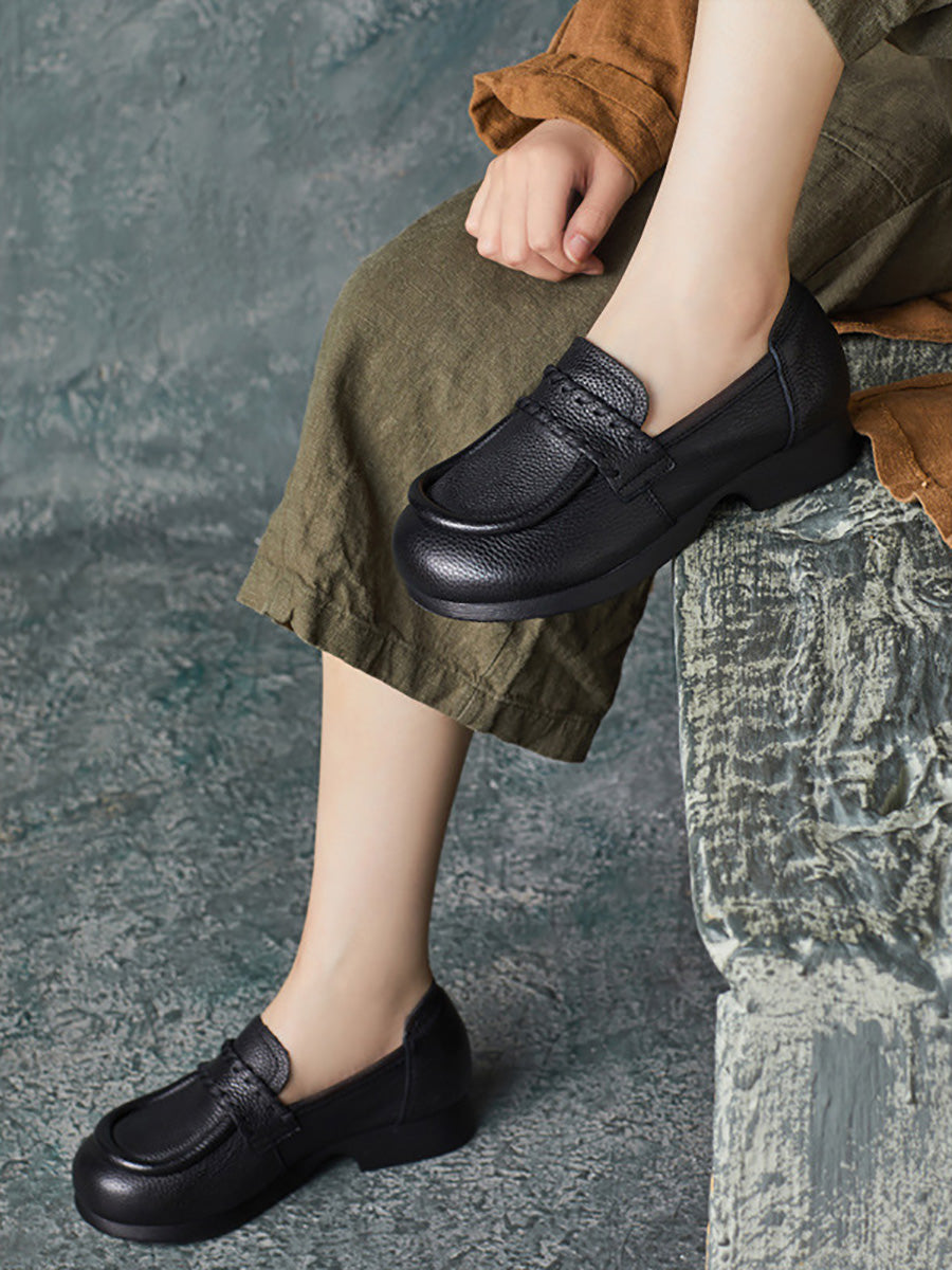 Vintage Genuine Solid Leather Low Heel Shoes