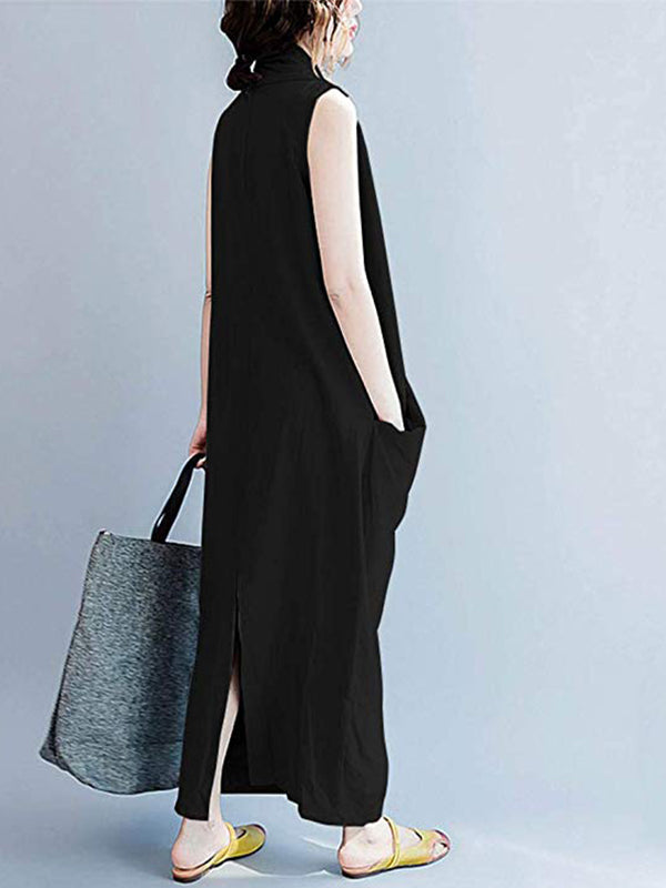 Draped V-Neck Sleeveless Pocket Cocoon Maxi Dress 7