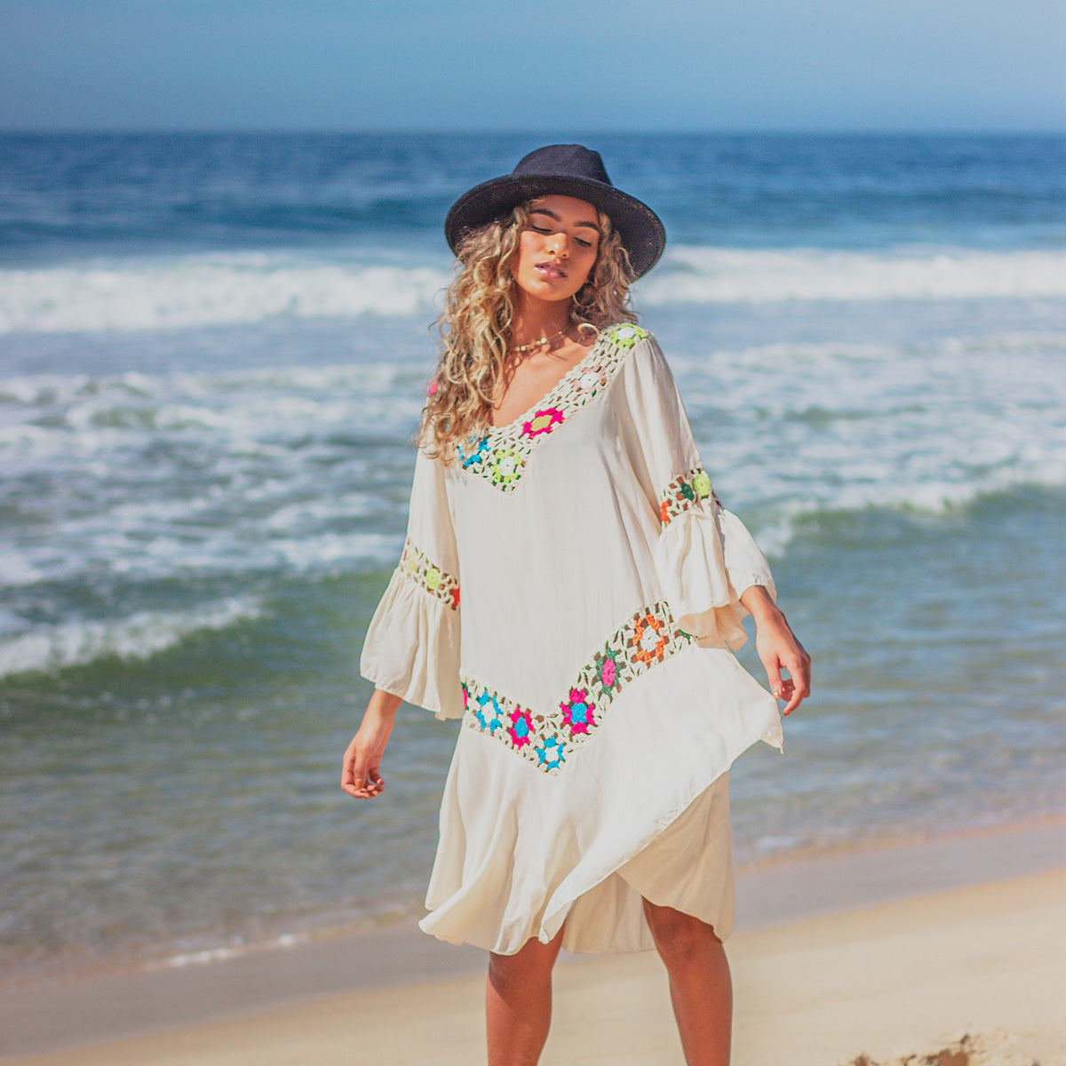 Hollow Patchwork V Neck Swimwear Cover Up
