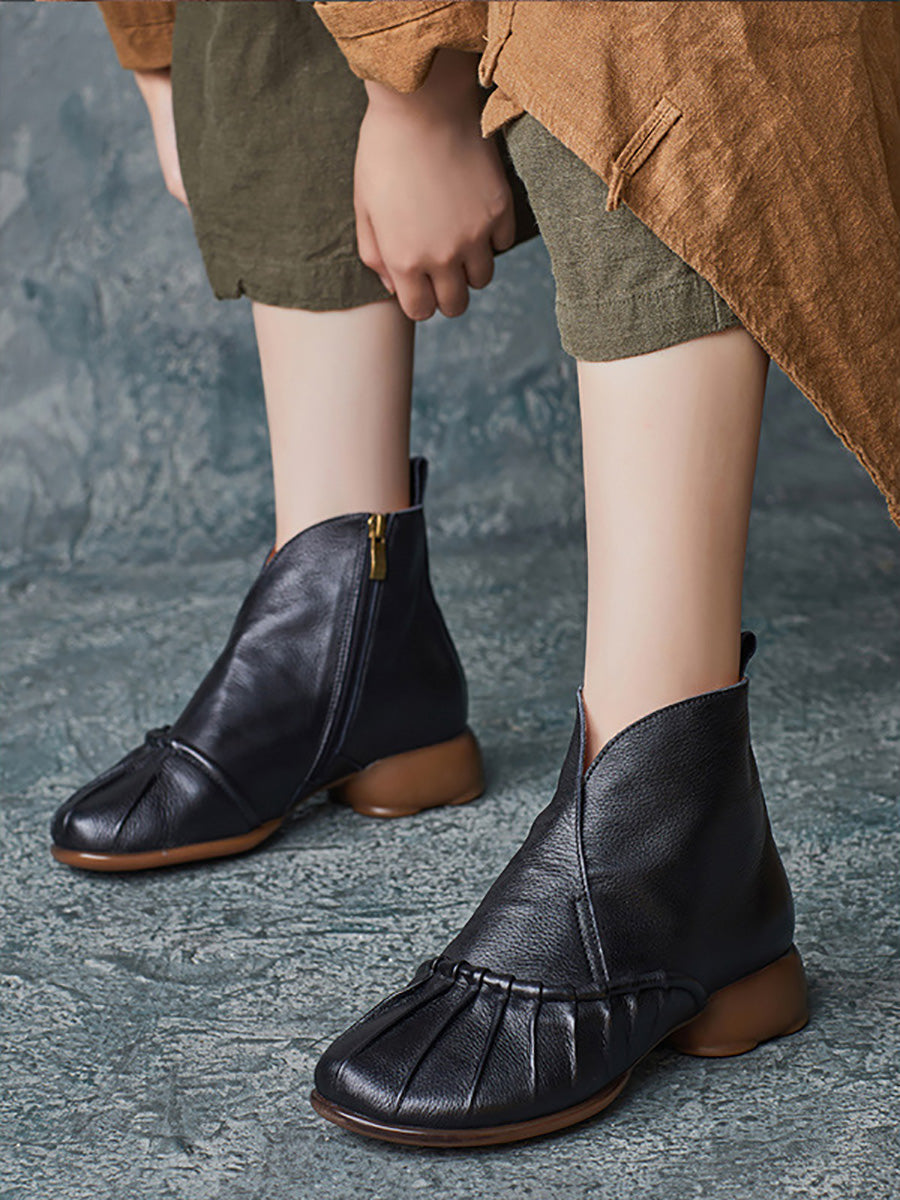 Vintage Autumn Shirred Low Heel Ankle Boots
