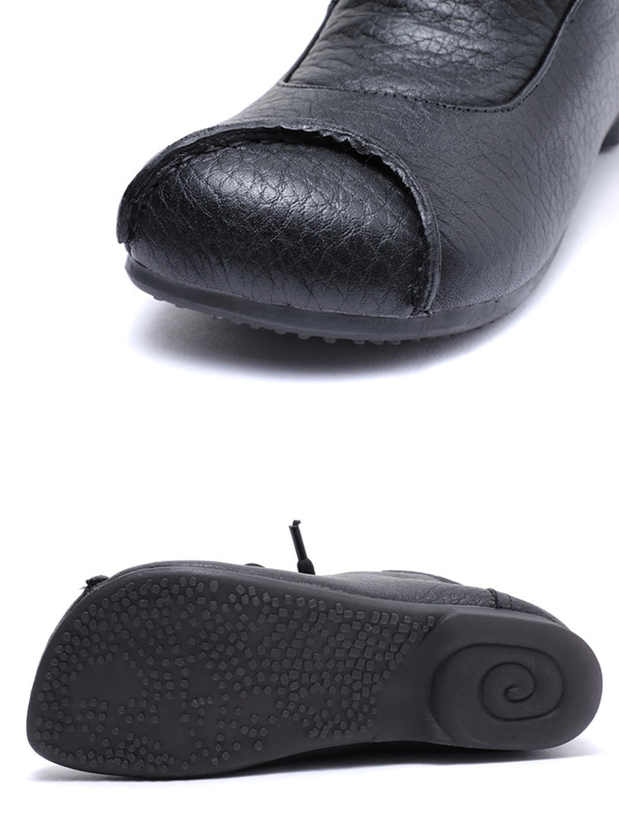 Retro Soft Leather Spliced Strap Low Heel Boots