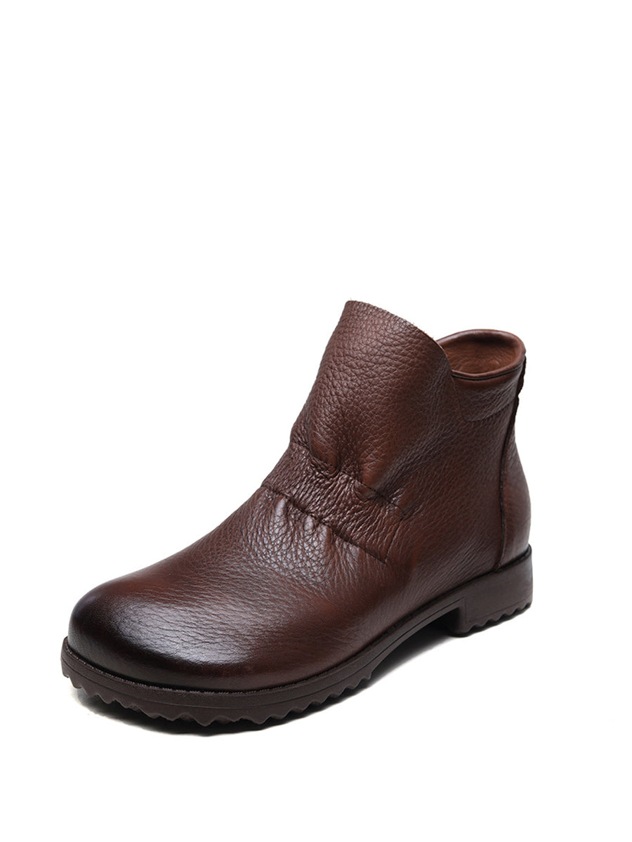 Vintage Genuine Leather Low Heel Boots