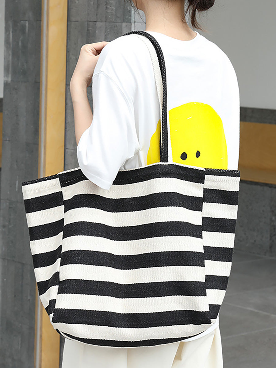 Casual Stripe Canvas Large Capacity Shoulder Bag