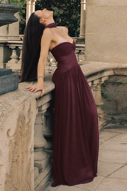 Strapless Flowy Ribbon Slim Waist Maxi Dress