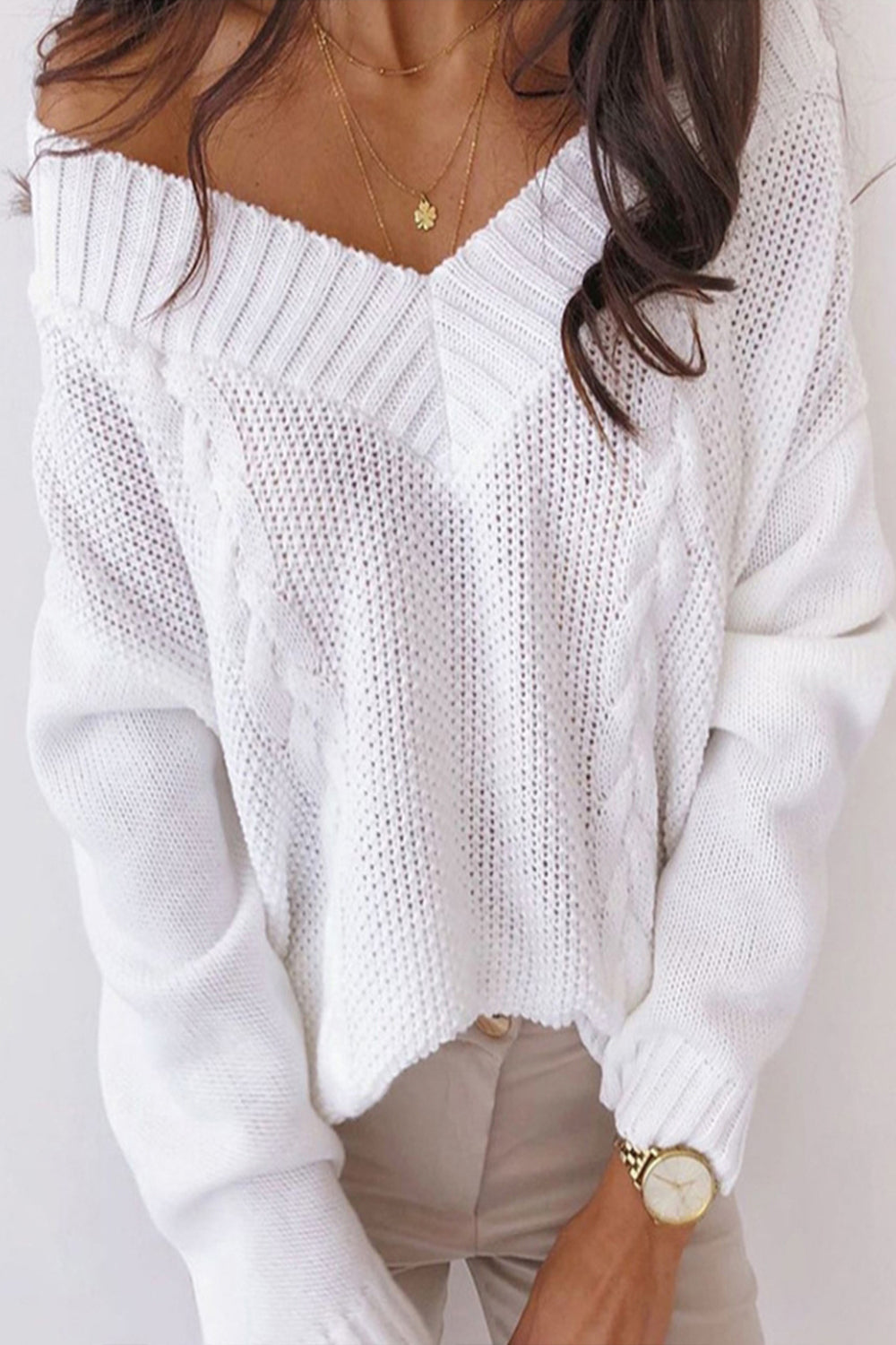 RadyRin Deep V-Neck Twist Sweater for Effortless Style