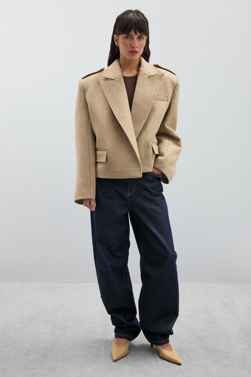 Wool Blend Epaulet Blazer Coat