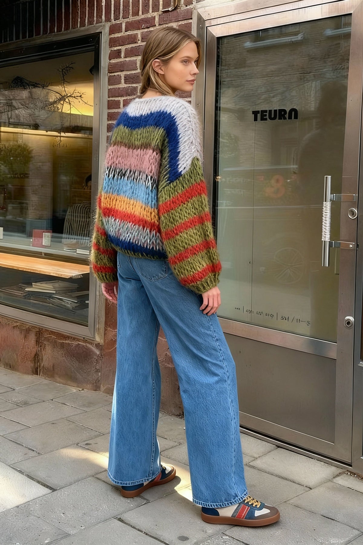 Contrasting Crewneck Hollow Out Knitted Pullover Long