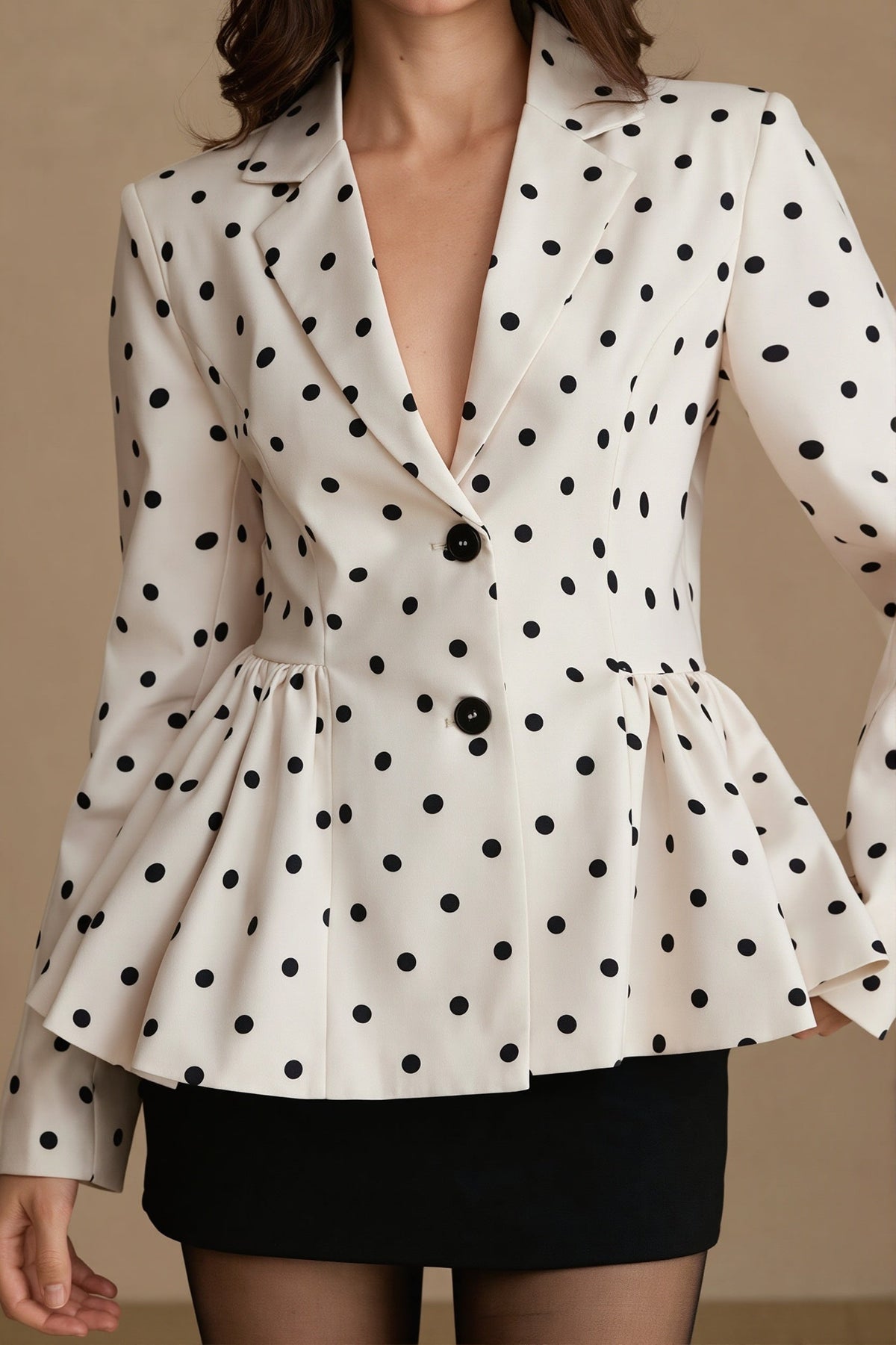 Polka Dot Gathered Waist Peplum Blazer 3