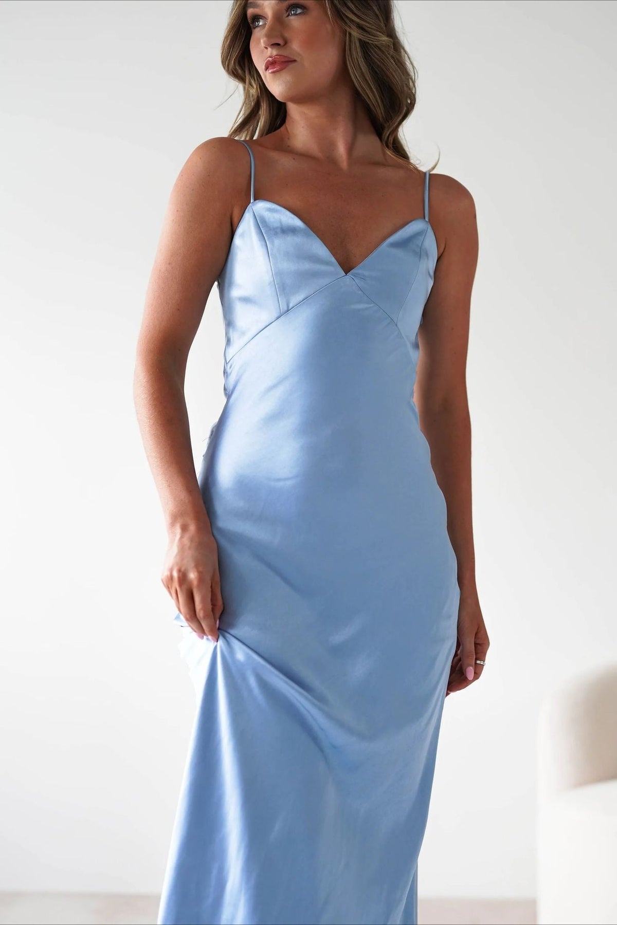 Satin V-Neck Bias Cut Slip Maxi Dress 6