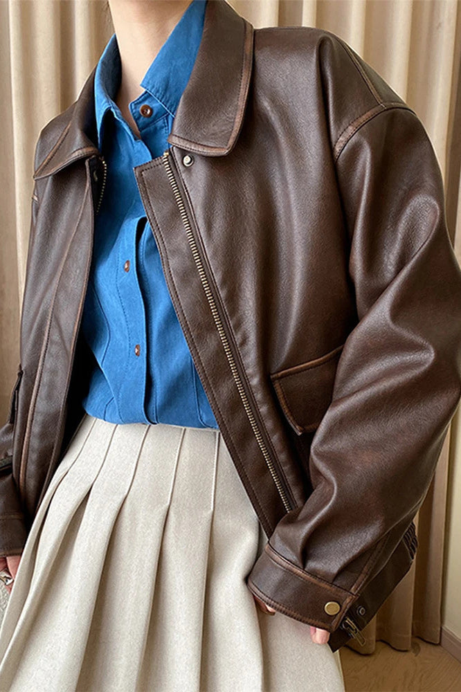 Vintage Oversized Leather Coat for Timeless Style and Comfort