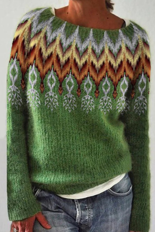 Lady Rin Color Block Crew Neck Long Sleeve Pullover Sweater