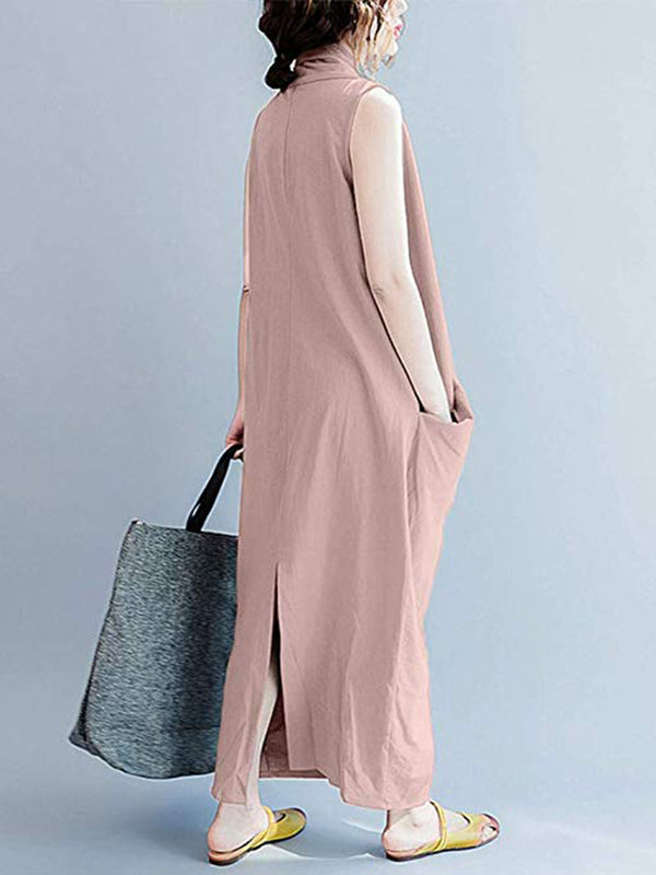 Draped V-Neck Sleeveless Pocket Cocoon Maxi Dress 8