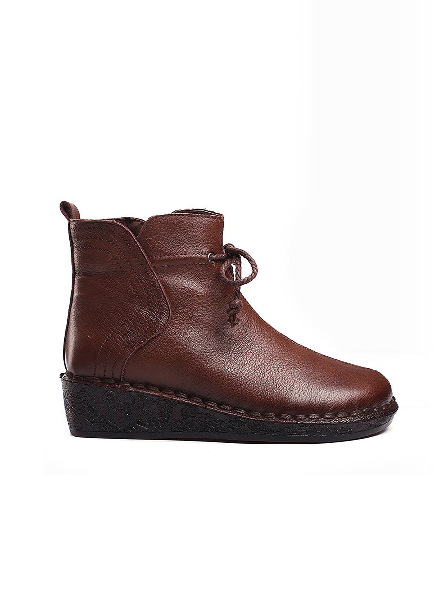 Vintage Genuine Leather Strap Zipper Low Heel Boots