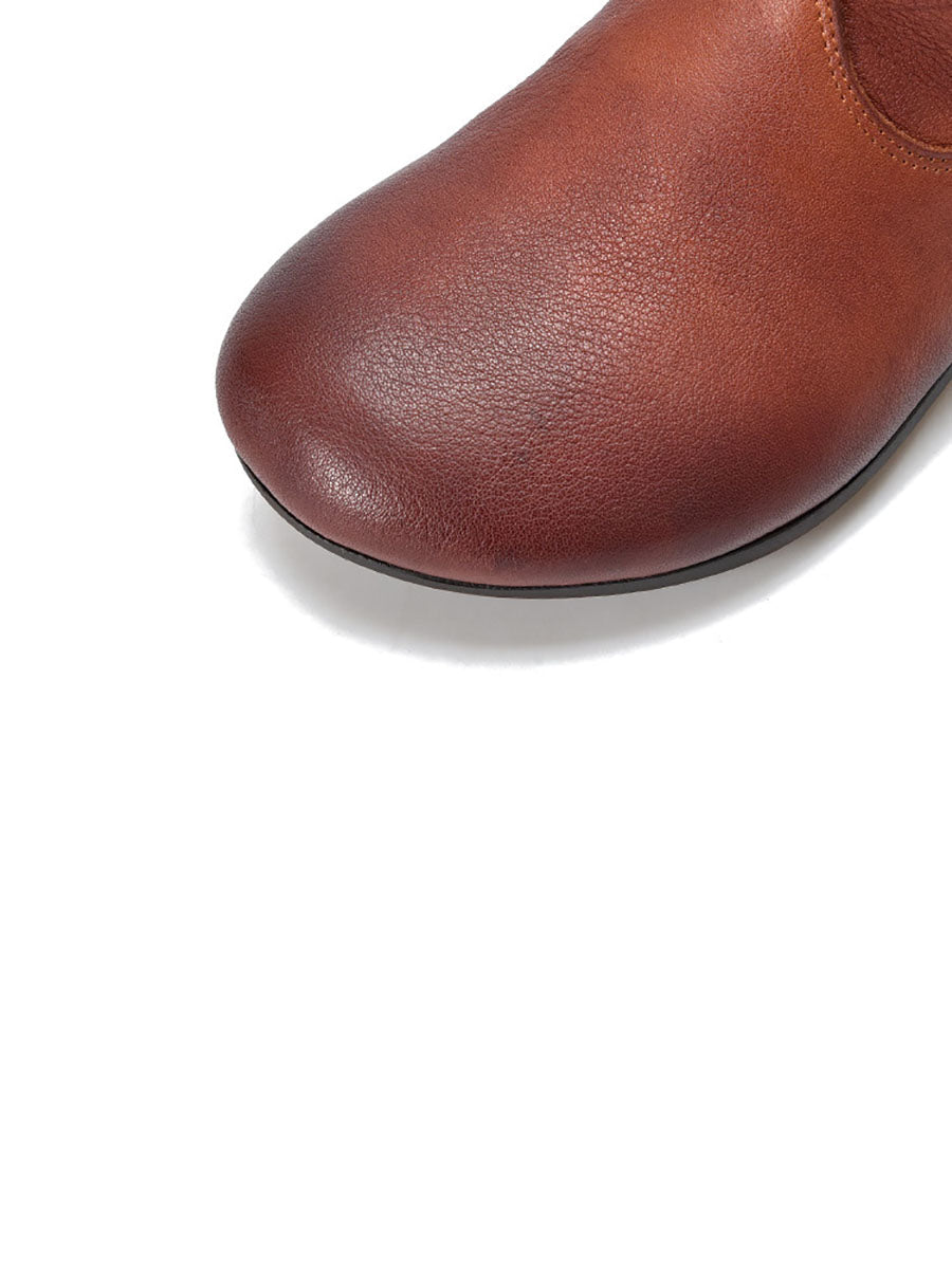 Vintage Flower Embroidery Leather Low Heel Boots