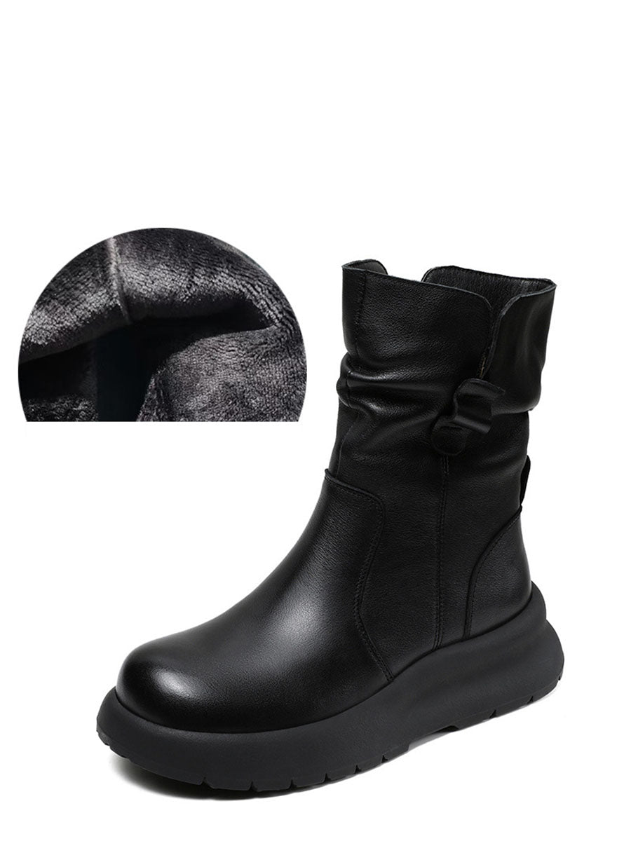 Winter Genuine Leather Spliced Low Heel Boots