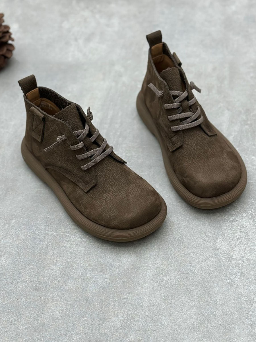 Vintage Genuine Leather Strap Low Heel Boots