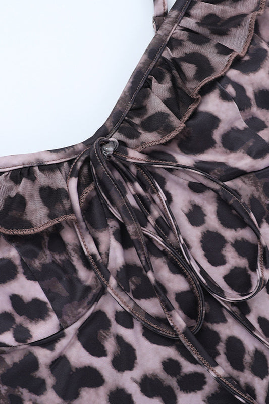 Leopard Print Ruffle Strap Bodycon Dress
