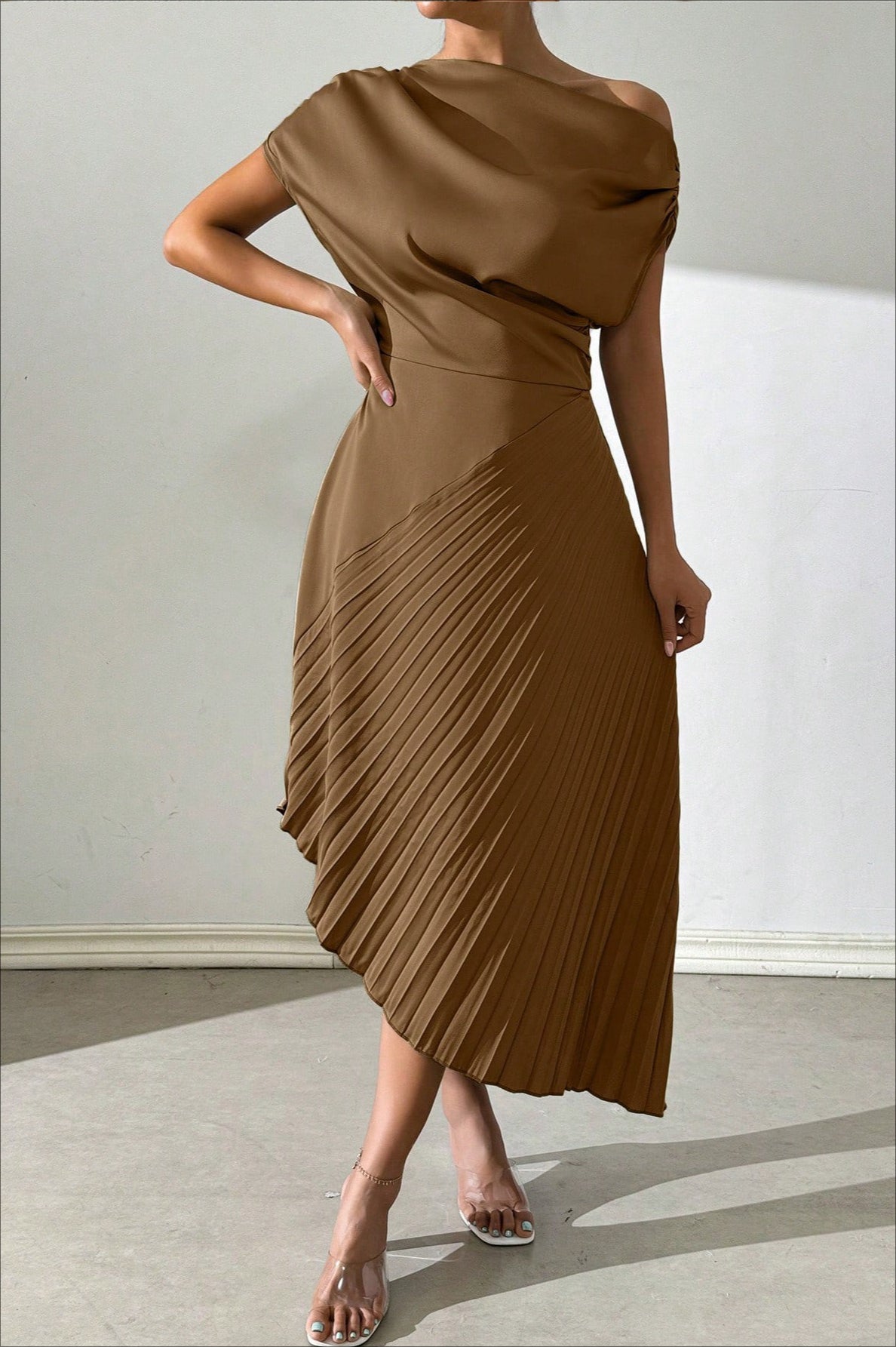Chic Asymmetric Off Shoulder Ruched Irregular Formal Dress