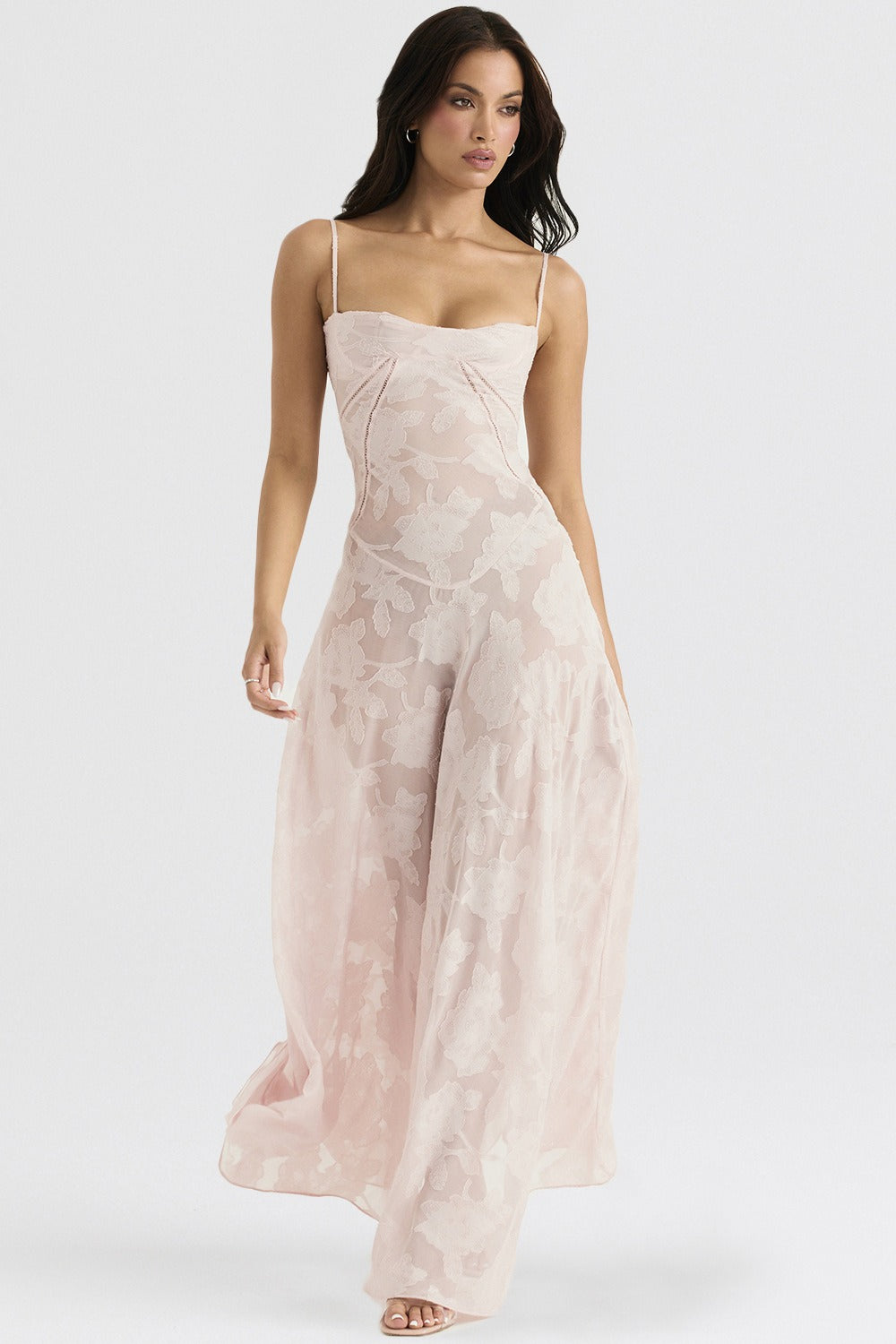 Floral Print Sweetheart Spaghetti Strap Slip Maxi Dress