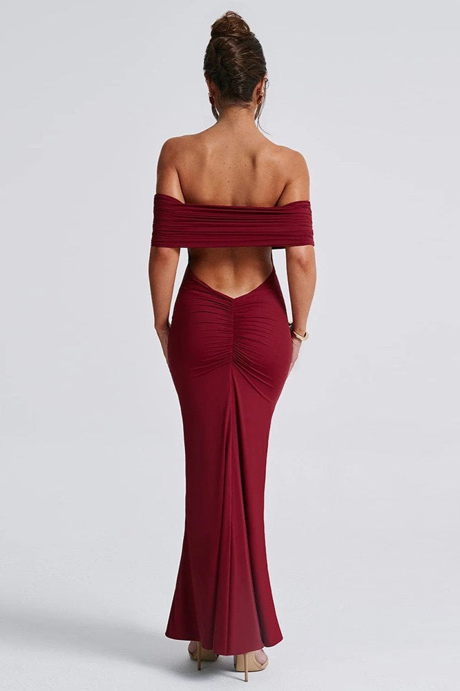 Off Shoulder Foldover Bardot Fishtail Maxi Dress 20