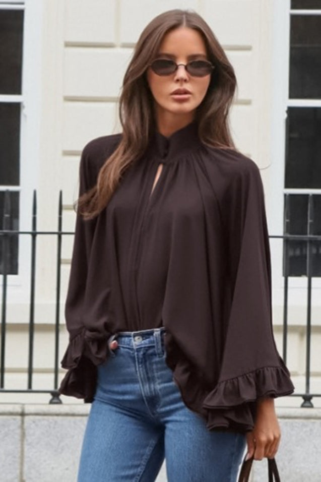 Relaxed Ruffle Sheer Blouse