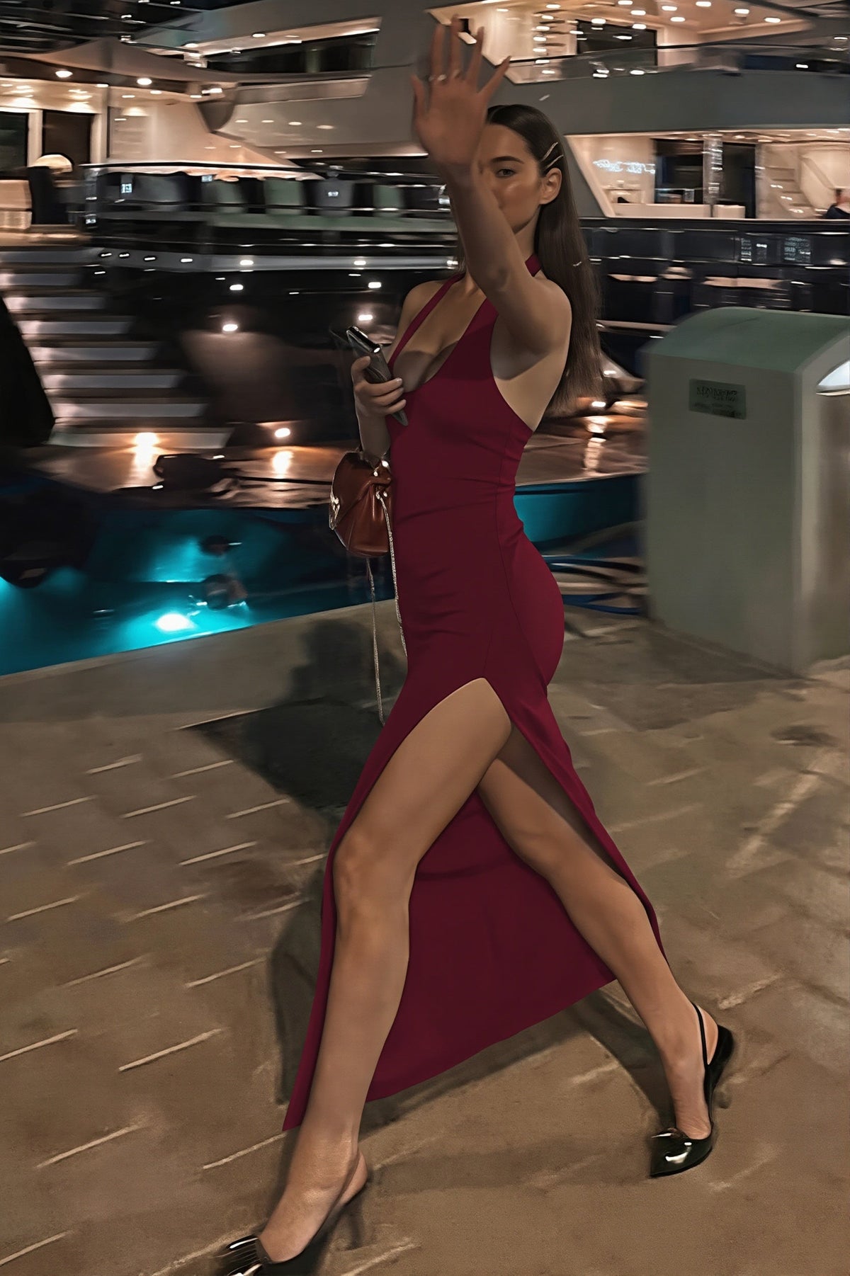 Halter Neck Scoop High Split Bodycon Maxi Dress 5