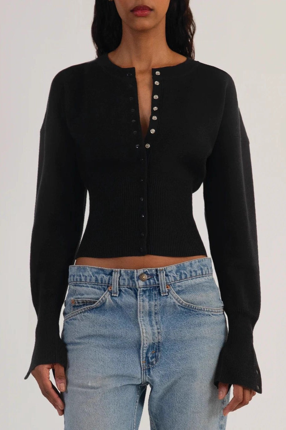 Round Neck Button Knit Sweater