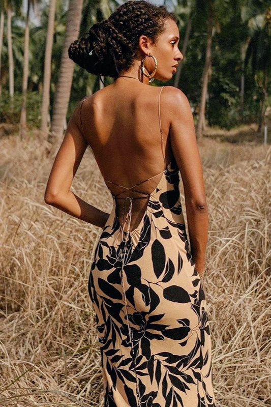 Floral Print Cowl Neck Spaghetti Strap Slip Maxi Dress