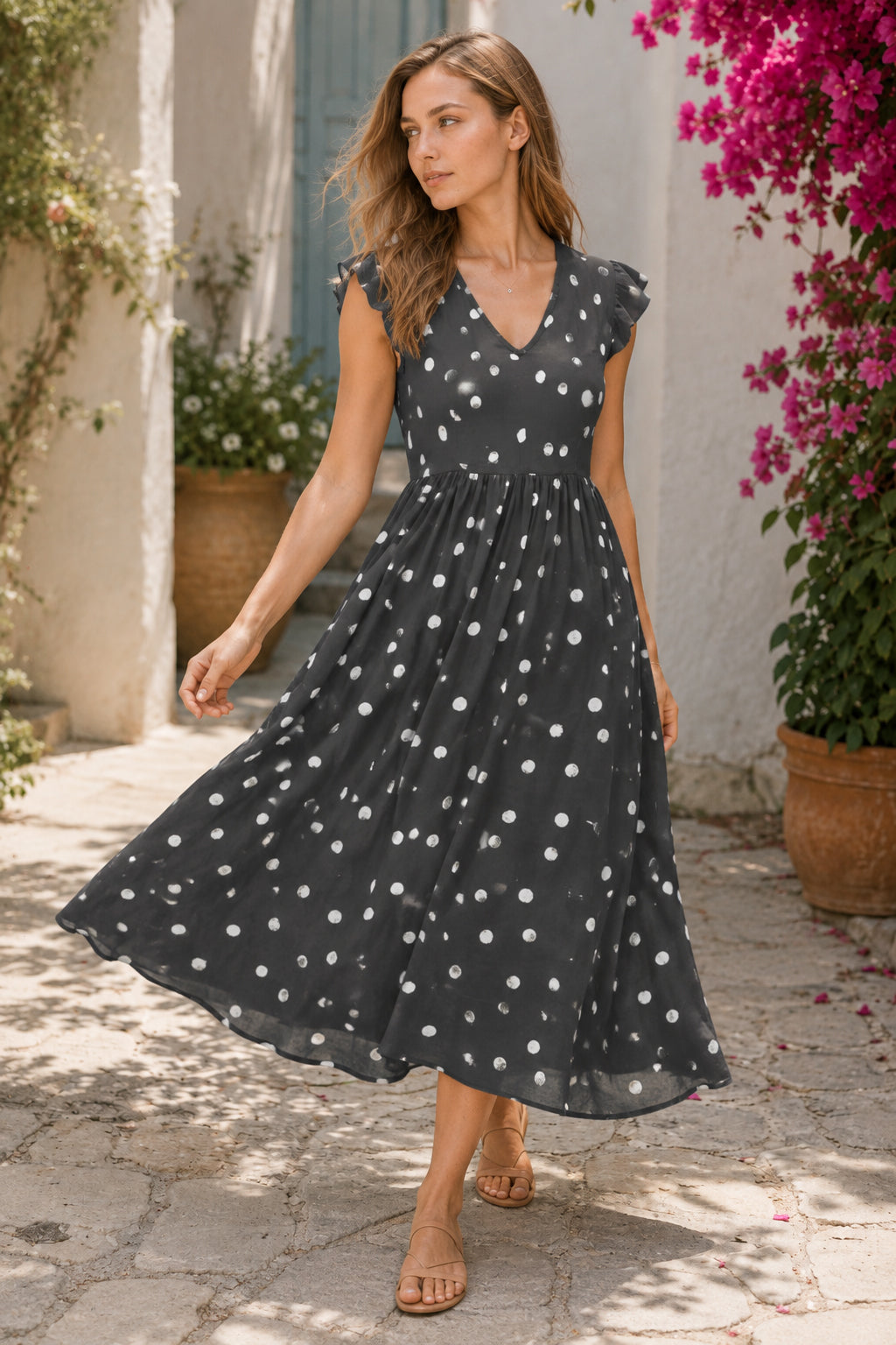 Polka Dot Print V-Neck Short Sleeve Dress 5