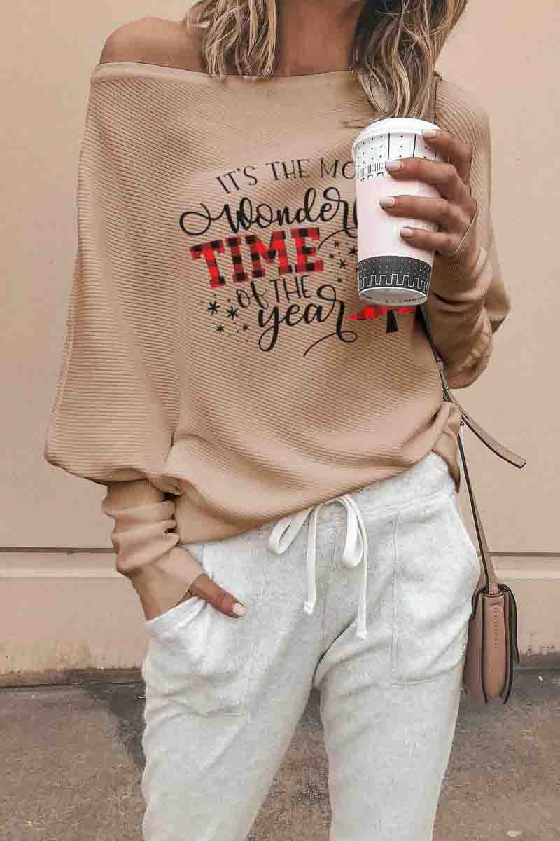 Most Wonderful Time Off The Shoulder Sweater (4Colors)  Fashionpara