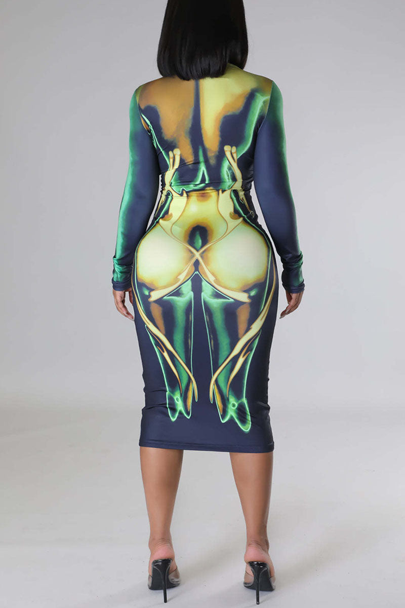 Sexy Print Patchwork O Neck Pencil Skirt Dresses Fashionpara