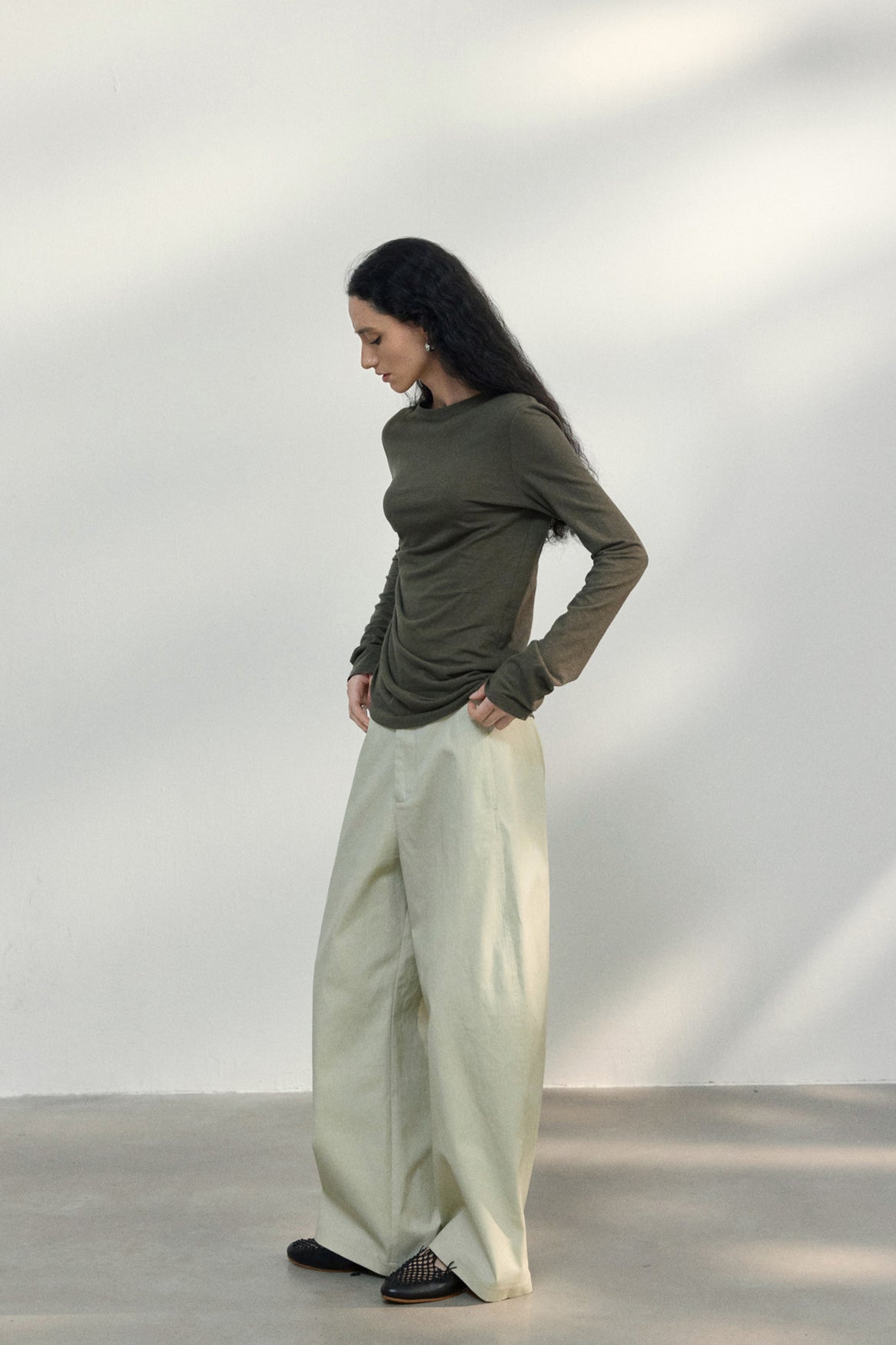 PrincessAce Textured Pleated Cotton Linen Knit Sweater