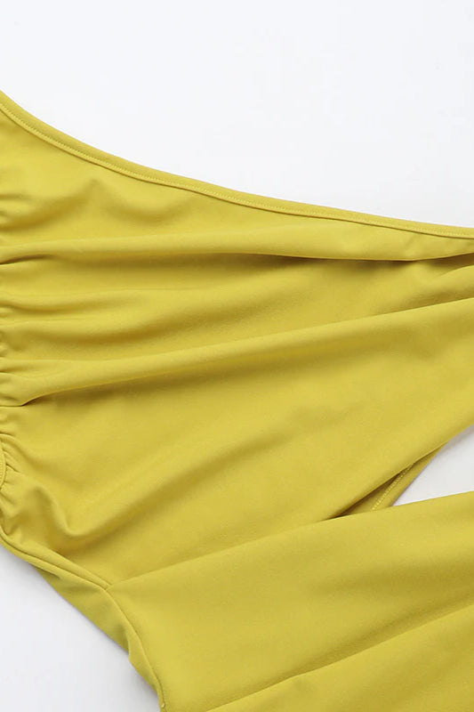 One Shoulder Ruched Cut Out High Split Drape Maxi Gown - View 5