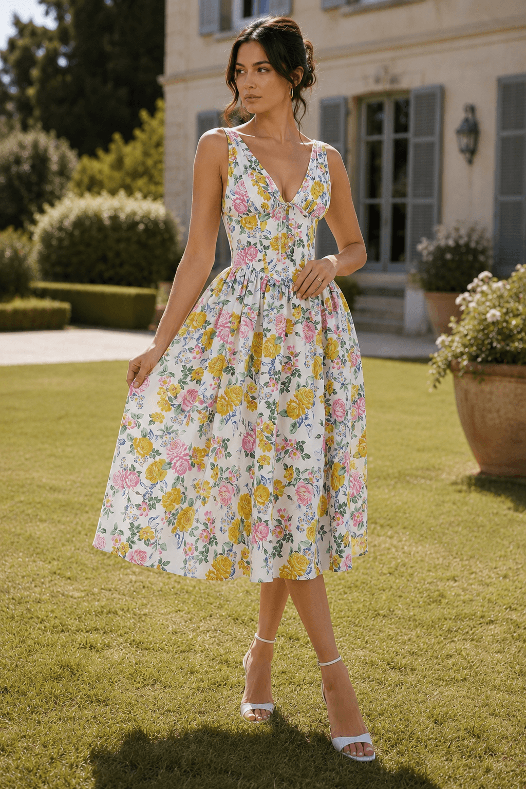 Ruffle Deep V-Neck Bell Sleeve High Split Maxi Dress 2
