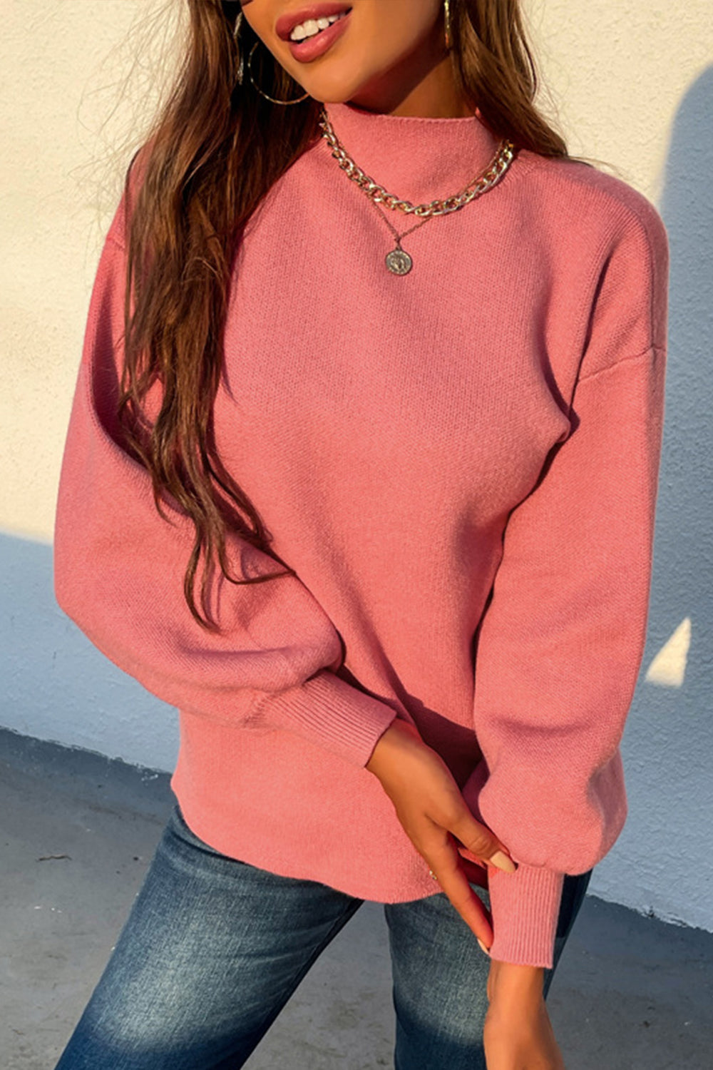 RadyRin Turtleneck Lantern Sleeve Trendy Sweater for Style