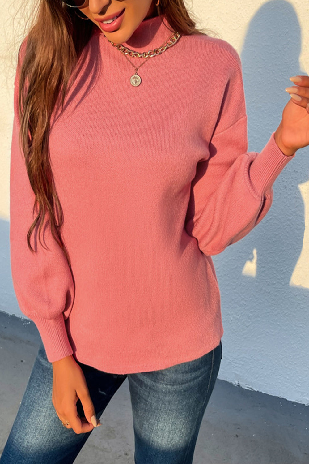 RadyRin Turtleneck Lantern Sleeve Trendy Sweater for Style