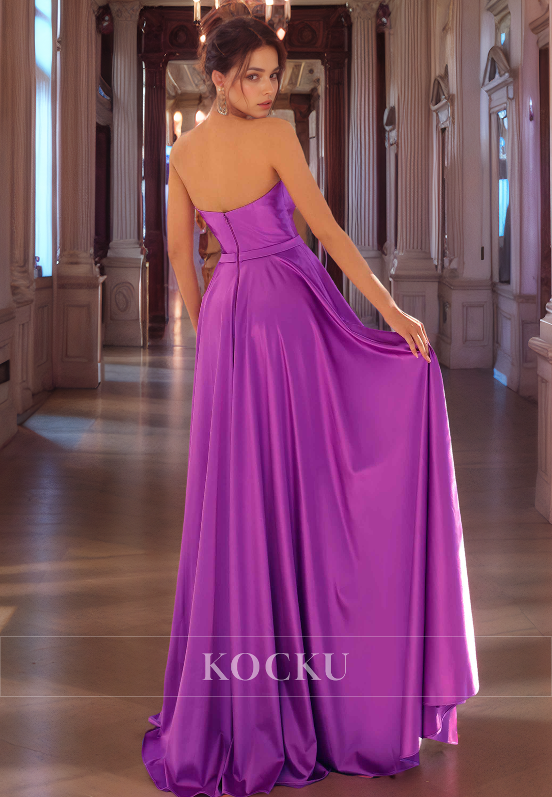 Classic Sheath V Neck Floor-Length Satin Prom Dress